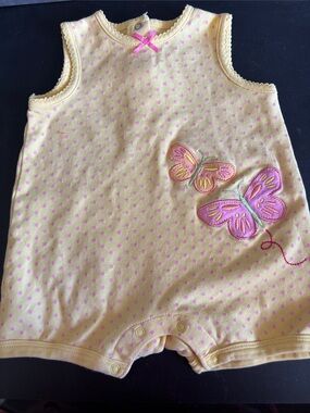 Yellow & Pink Butterfly Polka Dot Baby One-Piece